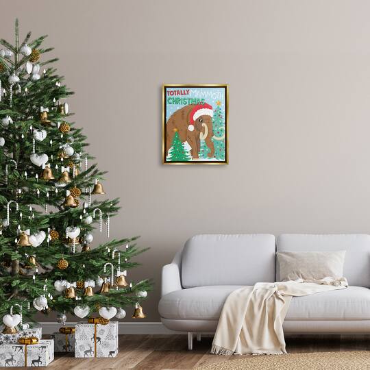 Stupell Industries Totally Mammoth Christmas Scene Framed Floater Canvas Wall Art